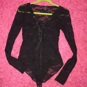Lace bodysuit with lace up front